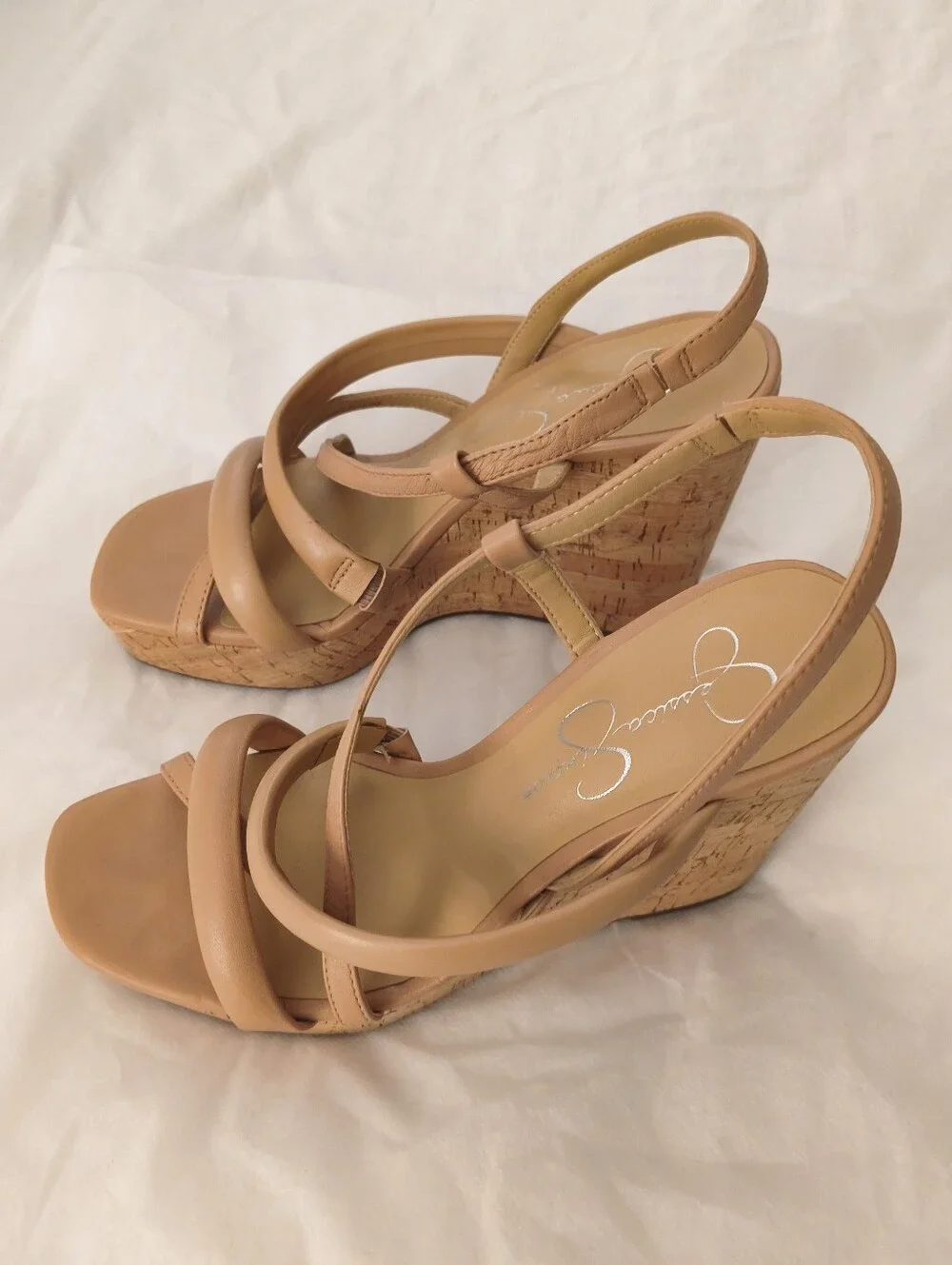 Jessica Simpson Nude Tan Cork Wedge Slingback Sandals